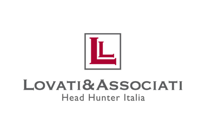 Logo Lovati & Associati Head Hunter Italia con monogramma rosso e scritta grigia